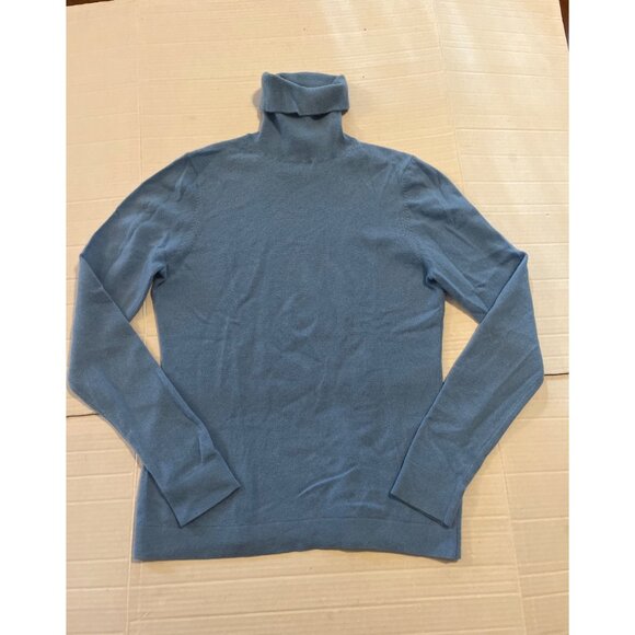 Ann Taylor Blue Cashmere Turtleneck Sweater M finely ribbed, preppy classic top - Picture 1 of 8